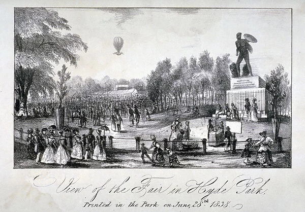A fair held in Hyde Park during the coronation of Queen Victoria in 1838