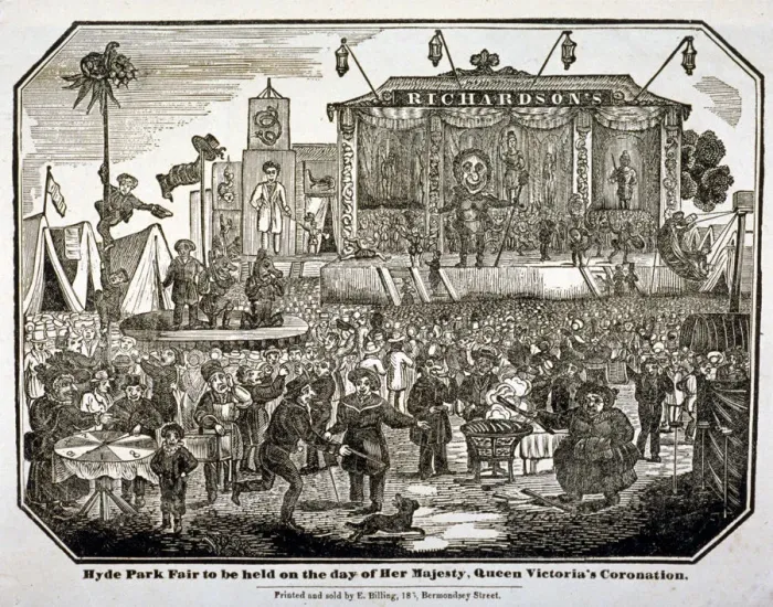 Framed Print : A fair held at Hyde Park during Queen Victorias coronation in 1838 Framed Print : A fair held at Hyde Park during Queen Victorias coronation in 1838