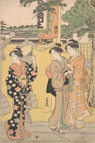Fair Visitors in the Compound of a Buddhist Temple, ca. 1789. Creator: Katsukawa Shuncho