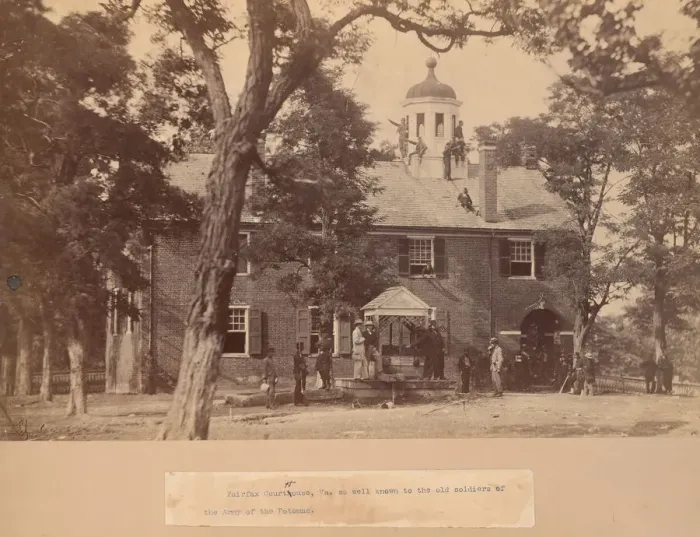 Framed Print : Fairfax Court House, Virginia, with Union Soldiers in Front and on the Roof, 1863 Framed Print : Fairfax Court House, Virginia, with Union Soldiers in Front and on the Roof, 1863