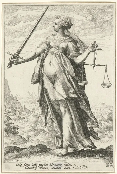 Framed Print : Fairness (Justice). Artist: Goltzius, Hendrick (1558-1617) Framed Print : Fairness (Justice). Artist: Goltzius, Hendrick (1558-1617)
