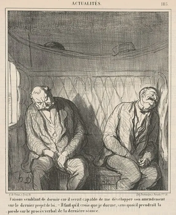Framed Print : Faisons semblant de dormir... 19th century. Creator: Honore Daumier Framed Print : Faisons semblant de dormir... 19th century. Creator: Honore Daumier