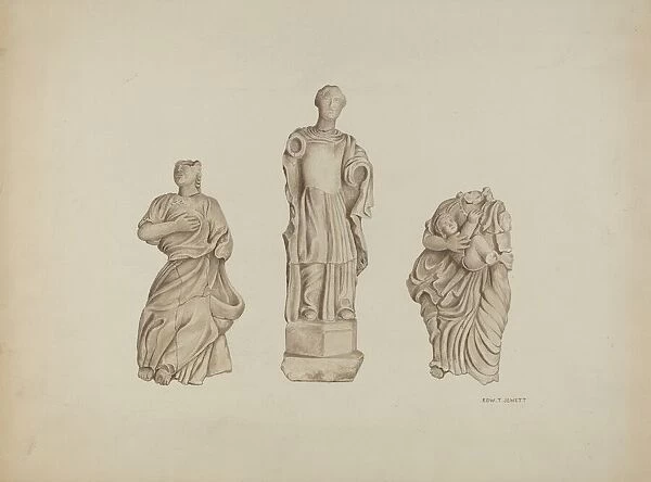 Faith, Hope and Charity: Stone Figures from Facade of Mission, 1936