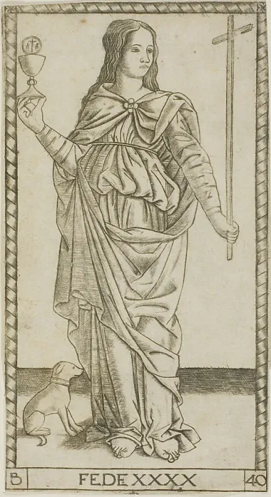 Framed Print : Faith, plate 40 from Genii and Virtues, 1470 / 80. Creator: Master of the S-Series Tarocchi Framed Print : Faith, plate 40 from Genii and Virtues, 1470 / 80. Creator: Master of the S-Series Tarocchi