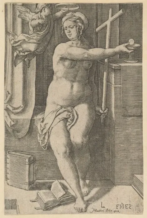 Framed Print : Faith, from the series The Seven Virtues, 1530. Creator: Lucas van Leyden Framed Print : Faith, from the series The Seven Virtues, 1530. Creator: Lucas van Leyden