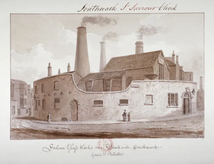Framed Print : Falcon Glass Works near Bankside, Southwark, London, 1827 Framed Print : Falcon Glass Works near Bankside, Southwark, London, 1827