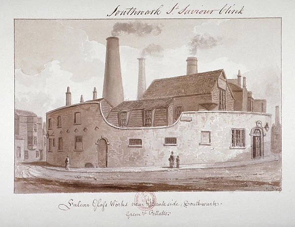 Falcon Glass Works near Bankside, Southwark, London, 1827