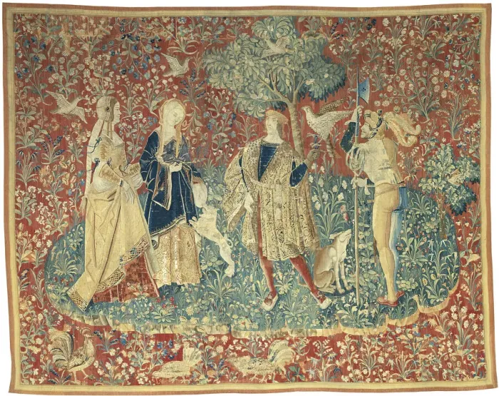 Framed Print : A Falconer with Two Ladies and a Foot Soldier, possibly Paris or Bruges, c. 1500 Framed Print : A Falconer with Two Ladies and a Foot Soldier, possibly Paris or Bruges, c. 1500