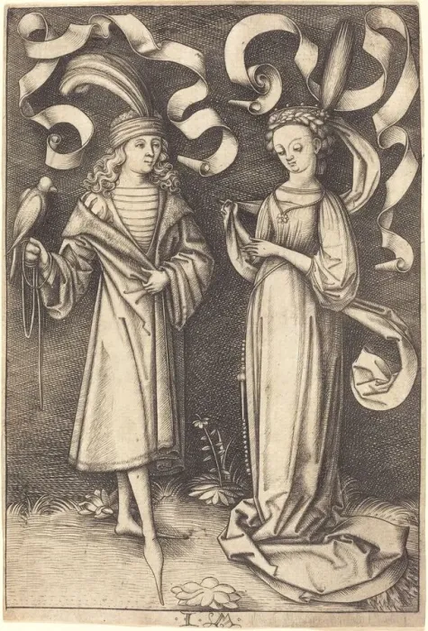 Framed Print : The Falconer and Noble Lady, c. 1495 / 1503. Creator: Israhel van Meckenem Framed Print : The Falconer and Noble Lady, c. 1495 / 1503. Creator: Israhel van Meckenem