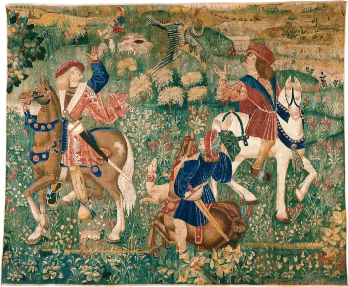 Framed Print : Falconry Scene, c. 1500. Artist: French master Framed Print : Falconry Scene, c. 1500. Artist: French master