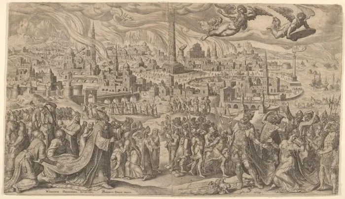 Framed Print : The Fall of Babylon, 1569. Creator: Philip Galle Framed Print : The Fall of Babylon, 1569. Creator: Philip Galle