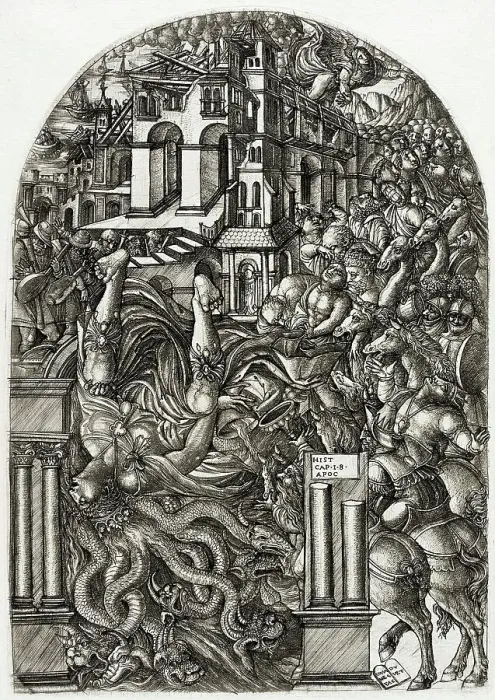 Framed Print : The Fall of Babylon, c1555. Creator: Jean Duvet Framed Print : The Fall of Babylon, c1555. Creator: Jean Duvet