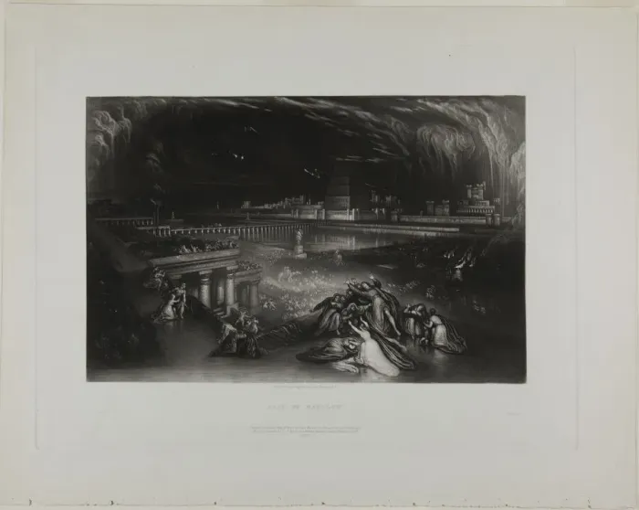 Framed Print : The Fall of Babylon, from Illustrations of the Bible, 1835. Creator: John Martin Framed Print : The Fall of Babylon, from Illustrations of the Bible, 1835. Creator: John Martin