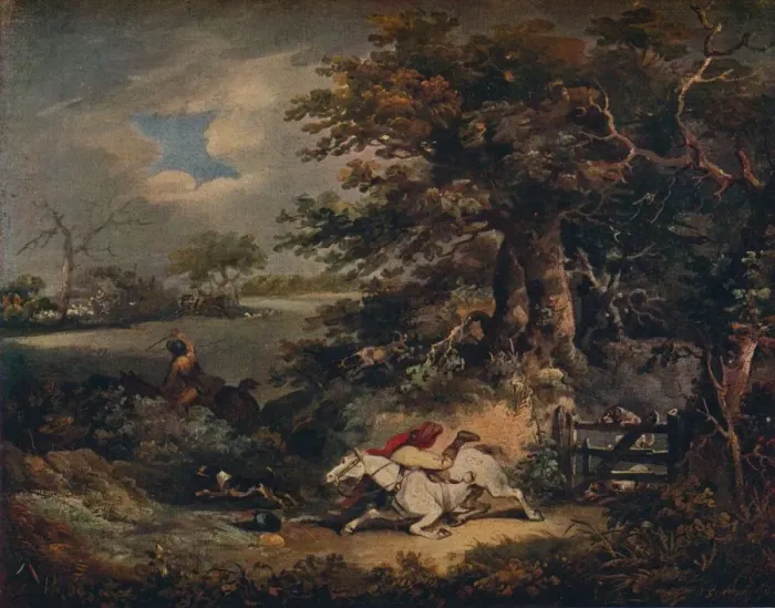 Framed Print : Full Cry - And A Fall, c1790, (1922). Artist: George Morland