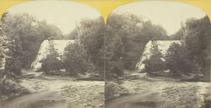 Framed Print : Fall Creek, Ithaca, N. Y. 1st, or Ithaca Fall, from bridge, 150 feet high, 1860 / 65 Framed Print : Fall Creek, Ithaca, N. Y. 1st, or Ithaca Fall, from bridge, 150 feet high, 1860 / 65