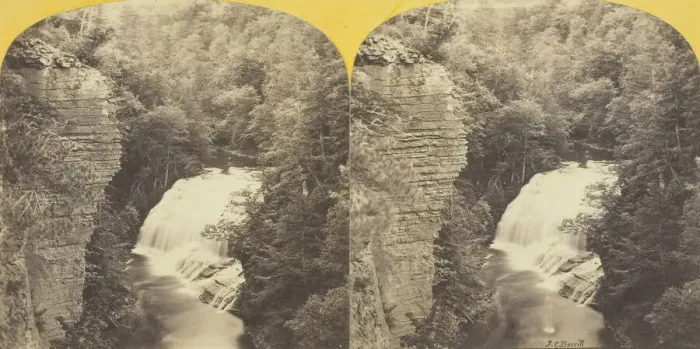 Framed Print : Fall Creek, Ithaca, N. Y. 2d, or Forest Fall, 60 feet high, from north bank, 1860 / 65 Framed Print : Fall Creek, Ithaca, N. Y. 2d, or Forest Fall, 60 feet high, from north bank, 1860 / 65