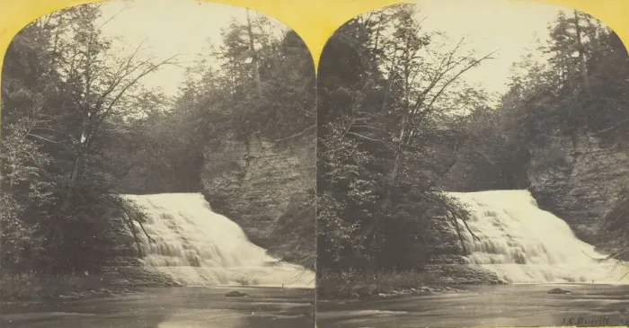Framed Print : Fall Creek, Ithaca, N. Y. 4th, or Rocky Fall, 60 feet high, 1860 / 65. Creator: J. C Framed Print : Fall Creek, Ithaca, N. Y. 4th, or Rocky Fall, 60 feet high, 1860 / 65. Creator: J. C