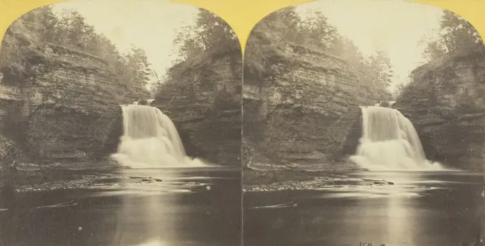 Framed Print : Fall Creek, Ithaca, N. Y. 5th, or Trip Hammer Fall, 65 feet high, 1860 / 65. Creator: J. C Framed Print : Fall Creek, Ithaca, N. Y. 5th, or Trip Hammer Fall, 65 feet high, 1860 / 65. Creator: J. C