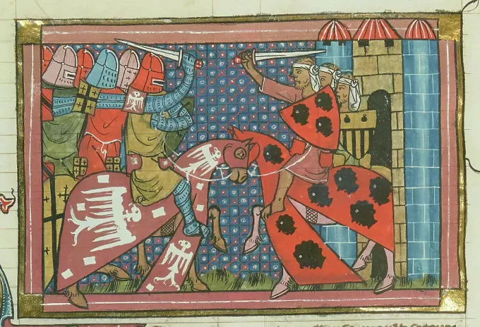 Framed Print : The Fall of Edessa, 1144 (From Li rommans de Godefroy de Buillon et de Salehadin'), 1337. Creator: Maître de Fauvel (active 1314-1340). The Fall of Edessa, 1144 (From Li rommans de Godefroy de Buillon et de Salehadin'), 1337 Framed Print : The Fall of Edessa, 1144 (From Li rommans de Godefroy de Buillon et de Salehadin'), 1337. Creator: Maître de Fauvel (active 1314-1340). The Fall of Edessa, 1144 (From Li rommans de Godefroy de Buillon et de Salehadin'), 1337