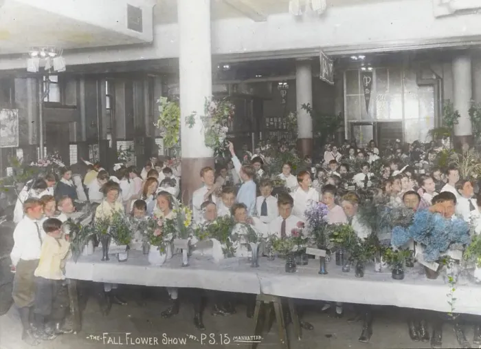 Framed Print : The fall flower show at P.S. 15, Manhattan, c1921. Creator: Frances Benjamin Johnston Framed Print : The fall flower show at P.S. 15, Manhattan, c1921. Creator: Frances Benjamin Johnston