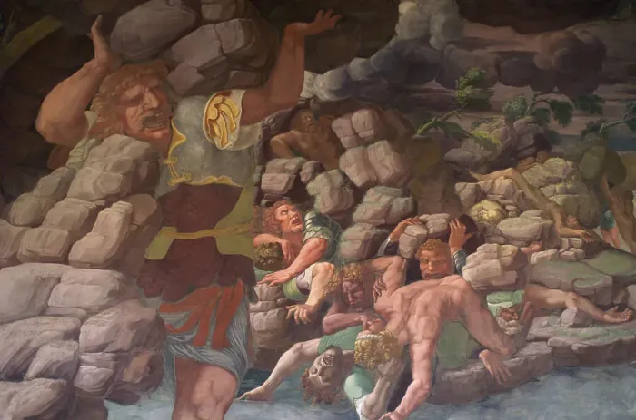 Framed Print : The Fall of the Giants (Sala dei Giganti). Artist: Romano, Giulio (1499-1546) Framed Print : The Fall of the Giants (Sala dei Giganti). Artist: Romano, Giulio (1499-1546)