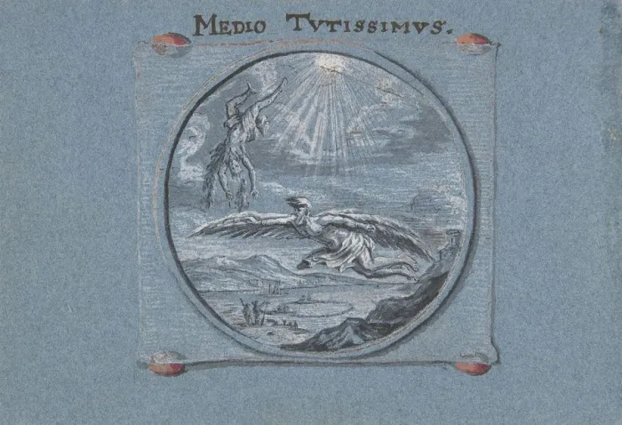 Framed Print : The Fall of Icarus, 1692. Creator: Johann Caspar Hessius Framed Print : The Fall of Icarus, 1692. Creator: Johann Caspar Hessius