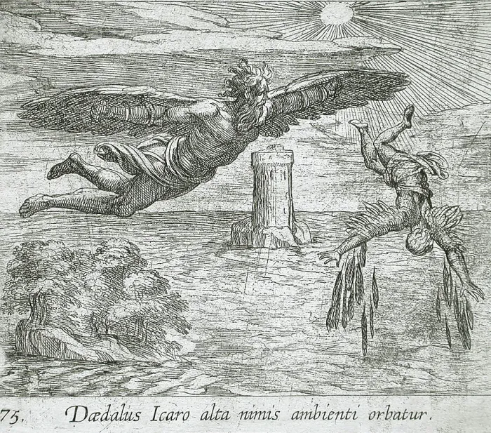 Framed Print : The Fall of Icarus, published 1606. Creators: Antonio Tempesta, Wilhelm Janson Framed Print : The Fall of Icarus, published 1606. Creators: Antonio Tempesta, Wilhelm Janson