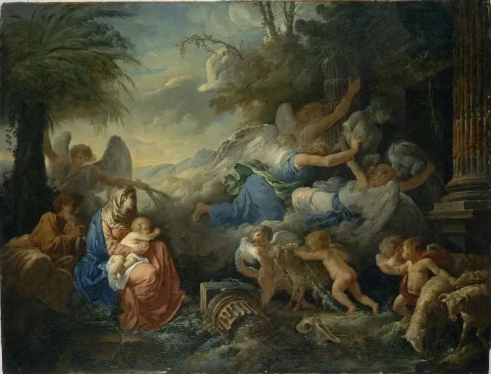 Framed Print : The Fall of the Idols and the Rest on the Flight into Egypt, ca 1775. Creator: Lagrenee Framed Print : The Fall of the Idols and the Rest on the Flight into Egypt, ca 1775. Creator: Lagrenee