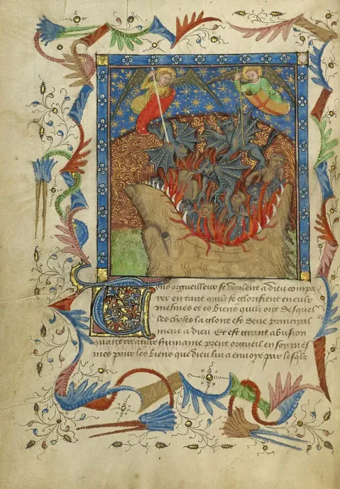 Framed Print : The Fall of the Rebel Angels; Livre de Bonnes Meurs, about 1430. Creator: Unknown Framed Print : The Fall of the Rebel Angels; Livre de Bonnes Meurs, about 1430. Creator: Unknown