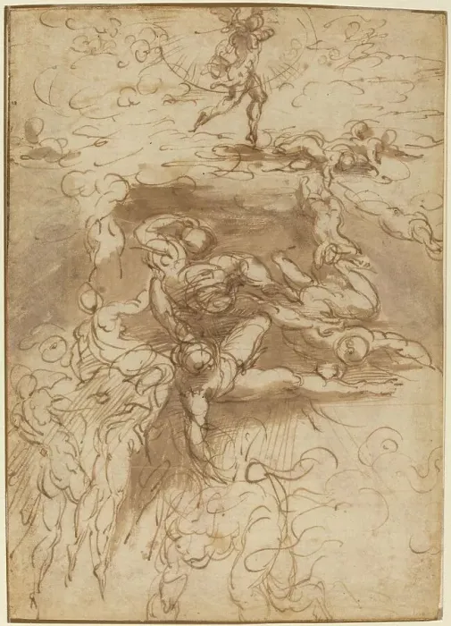 Framed Print : The Fall of the Rebel Angels [recto], c. 1524 / 1527. Creator: Parmigianino