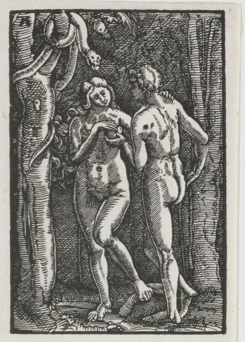 Framed Print : The Fall and Redemption of Man: Adam and Eve Eating the Forbidden Fruit, c. 1513. Creator Framed Print : The Fall and Redemption of Man: Adam and Eve Eating the Forbidden Fruit, c. 1513. Creator