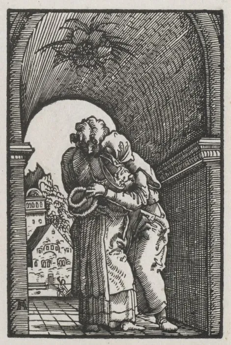 Framed Print : The Fall and Redemption of Man: The Embrace of Joachim and Anne at the Golden Gate, c Framed Print : The Fall and Redemption of Man: The Embrace of Joachim and Anne at the Golden Gate, c