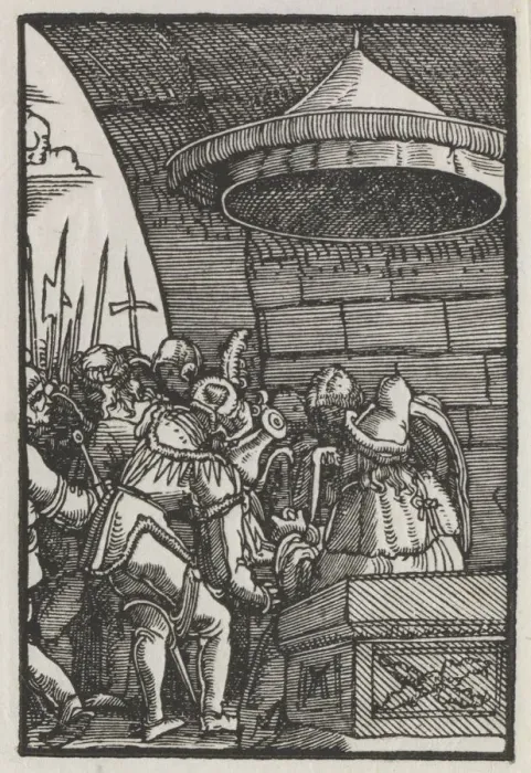 Framed Print : The Fall and Redemption of Man: Pilate Washing his Hands, c. 1515. Creator: Albrecht Altdorfer Framed Print : The Fall and Redemption of Man: Pilate Washing his Hands, c. 1515. Creator: Albrecht Altdorfer