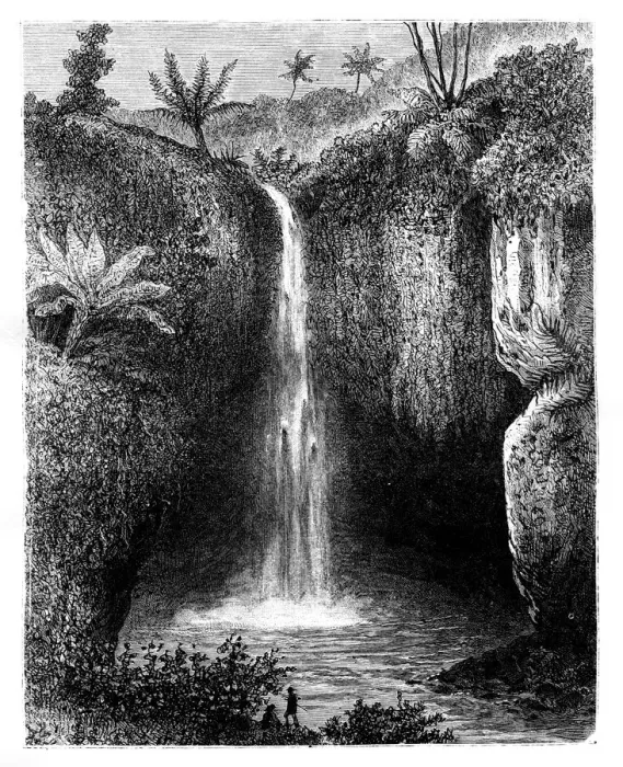 Framed Print : Fall of the river, Tondano, Indonesia, 19th century. Artist: Hubert Clerget Framed Print : Fall of the river, Tondano, Indonesia, 19th century. Artist: Hubert Clerget