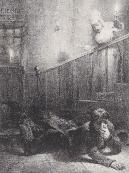 Framed Print : A Fall Down the Stairs, 1834-35. Creator: Alexandre Gabriel Decamps