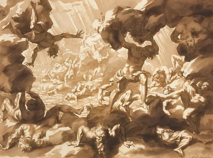 Framed Print : Fall of the Titans, 1665. Creator: Jan de Bisschop Framed Print : Fall of the Titans, 1665. Creator: Jan de Bisschop