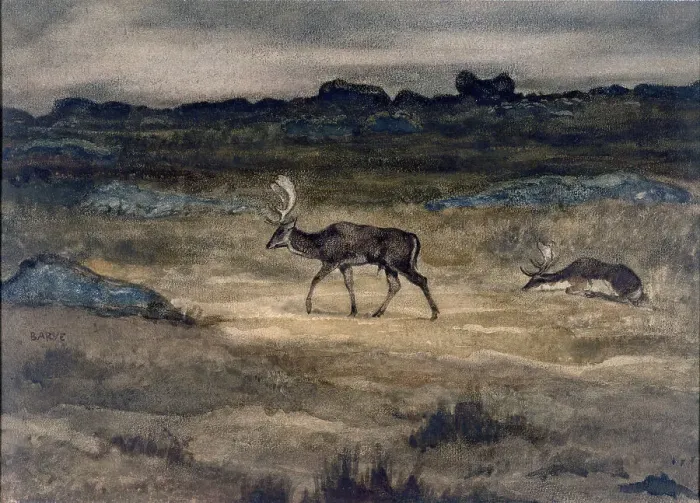 Framed Print : Two Fallow Deer, c1850s-1860s. Creator: Antoine-Louis Barye Framed Print : Two Fallow Deer, c1850s-1860s. Creator: Antoine-Louis Barye