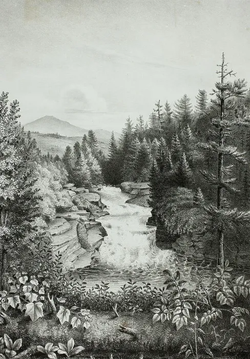 Framed Print : The Falls on the Amonoosuck, near the Mt. Washington House (Oakes White... 1848. Creator: Isaac Sprague) Framed Print : The Falls on the Amonoosuck, near the Mt. Washington House (Oakes White... 1848. Creator: Isaac Sprague)
