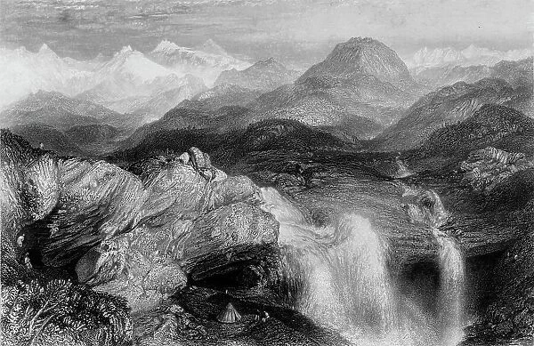 Falls near the Source of the Jumna, 1845. Creator: Unknown