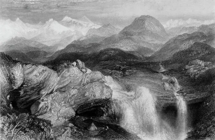 Framed Print : Falls near the Source of the Jumna, 1845. Creator: Unknown