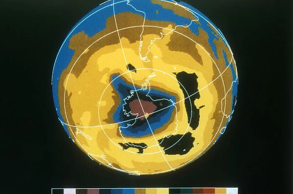 False colour image of Antarctic ozone hole, 30 November 1992