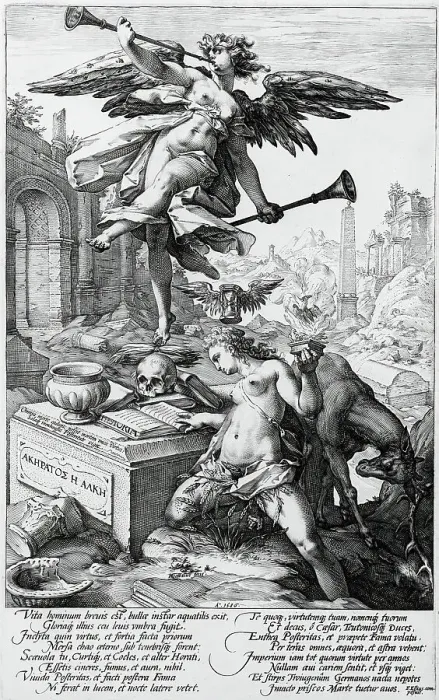 Framed Print : Fame and History, 1586. Creator: Hendrik Goltzius Framed Print : Fame and History, 1586. Creator: Hendrik Goltzius
