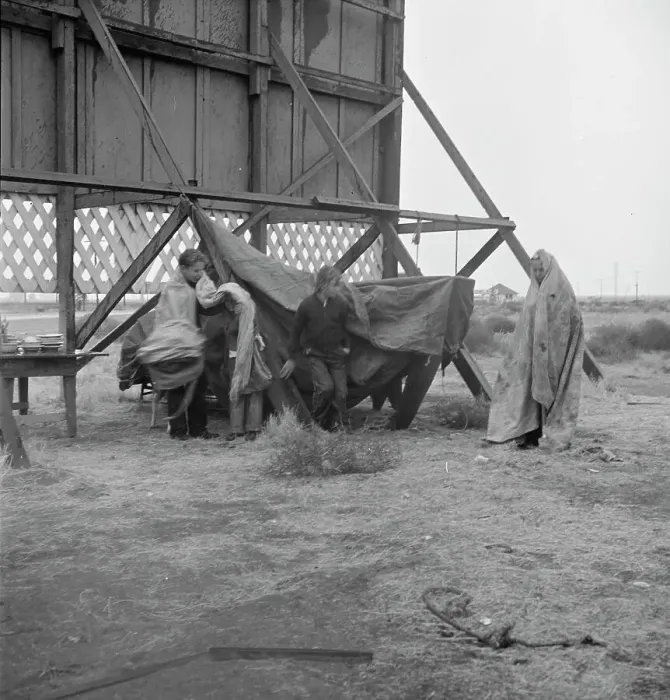 Framed Print : One of three families camped behind a billboard on U.S. 99, Kern County, California, 1938. Creator: Dorothea Lange Framed Print : One of three families camped behind a billboard on U.S. 99, Kern County, California, 1938. Creator: Dorothea Lange