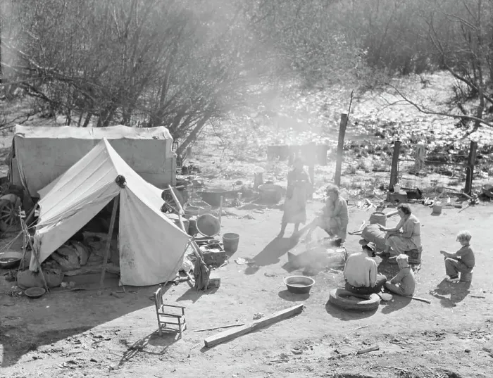 Framed Print : Two families, camped by the roadside near Santa Maria, California, 1937. Creator: Dorothea Lange Framed Print : Two families, camped by the roadside near Santa Maria, California, 1937. Creator: Dorothea Lange