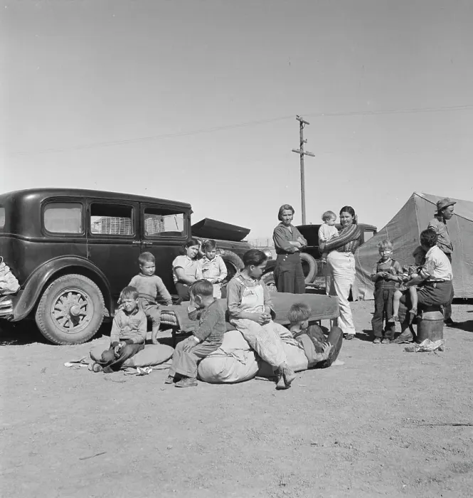 Framed Print : Families from the Dust Bowl in Texas in an overnight roadside camp near Calipatria, California, 1937 Creator: Dorothea Lange Framed Print : Families from the Dust Bowl in Texas in an overnight roadside camp near Calipatria, California, 1937 Creator: Dorothea Lange
