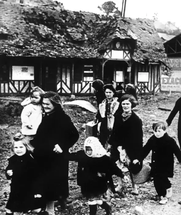 Framed Print : Families leaving their village bombarded during the Normandy landings, France, 1944 Framed Print : Families leaving their village bombarded during the Normandy landings, France, 1944