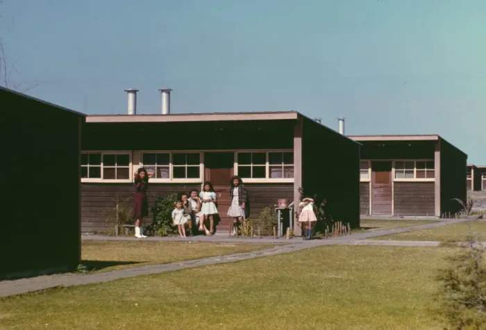 Framed Print : Families of migratory workers in front of their row shelters, FSA... camp, Robstown, Tex. 1942. Creator: Arthur Rothstein Framed Print : Families of migratory workers in front of their row shelters, FSA... camp, Robstown, Tex. 1942. Creator: Arthur Rothstein