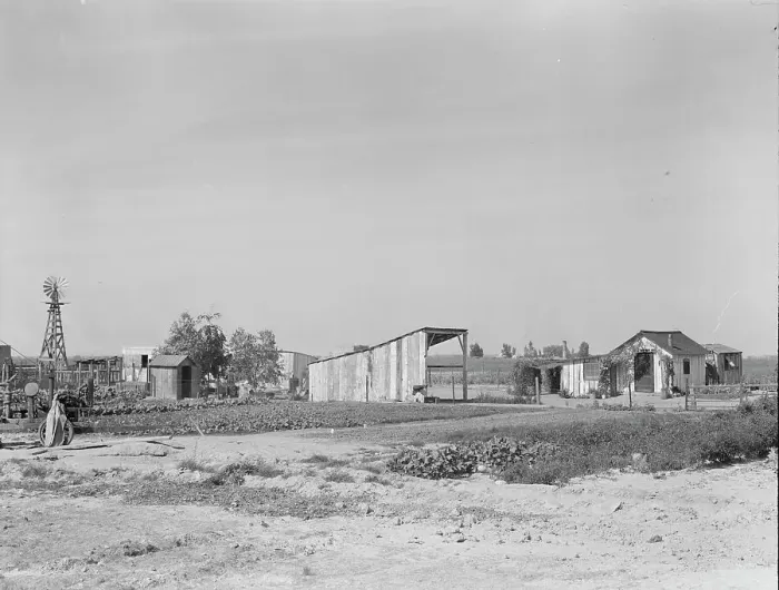Framed Print : Family from Arkansas with large vegetable garden and small house, Tulare County, California, 1938. Creator: Dorothea Lange Framed Print : Family from Arkansas with large vegetable garden and small house, Tulare County, California, 1938. Creator: Dorothea Lange