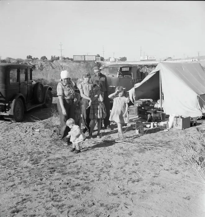 Framed Print : Part of family arrived the night before... near Holtville, Imperial Valley, CA, 1939. Creator: Dorothea Lange Framed Print : Part of family arrived the night before... near Holtville, Imperial Valley, CA, 1939. Creator: Dorothea Lange