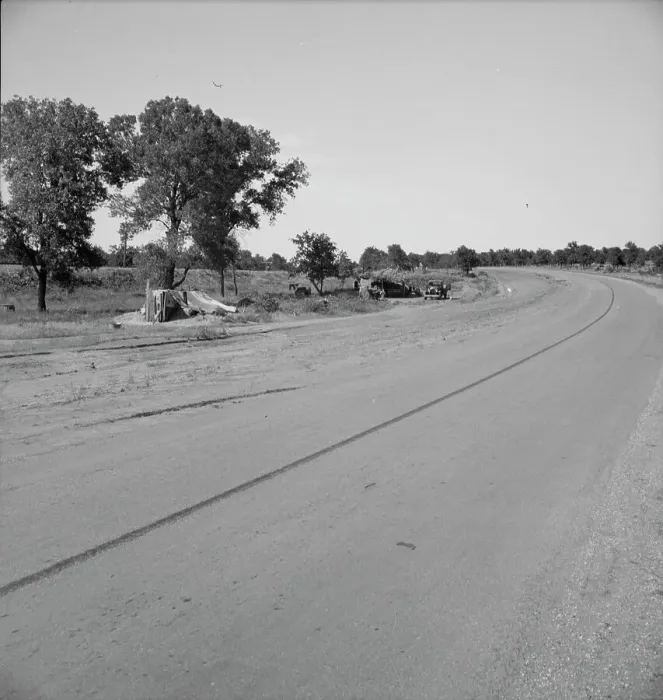 Framed Print : Family camped on U.S. Highway 63, Cache County, Oklahoma, 1937. Creator: Dorothea Lange Framed Print : Family camped on U.S. Highway 63, Cache County, Oklahoma, 1937. Creator: Dorothea Lange